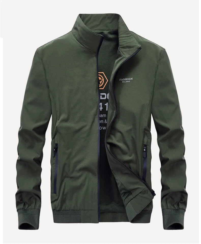 Green jacket with a brand logo on a white background