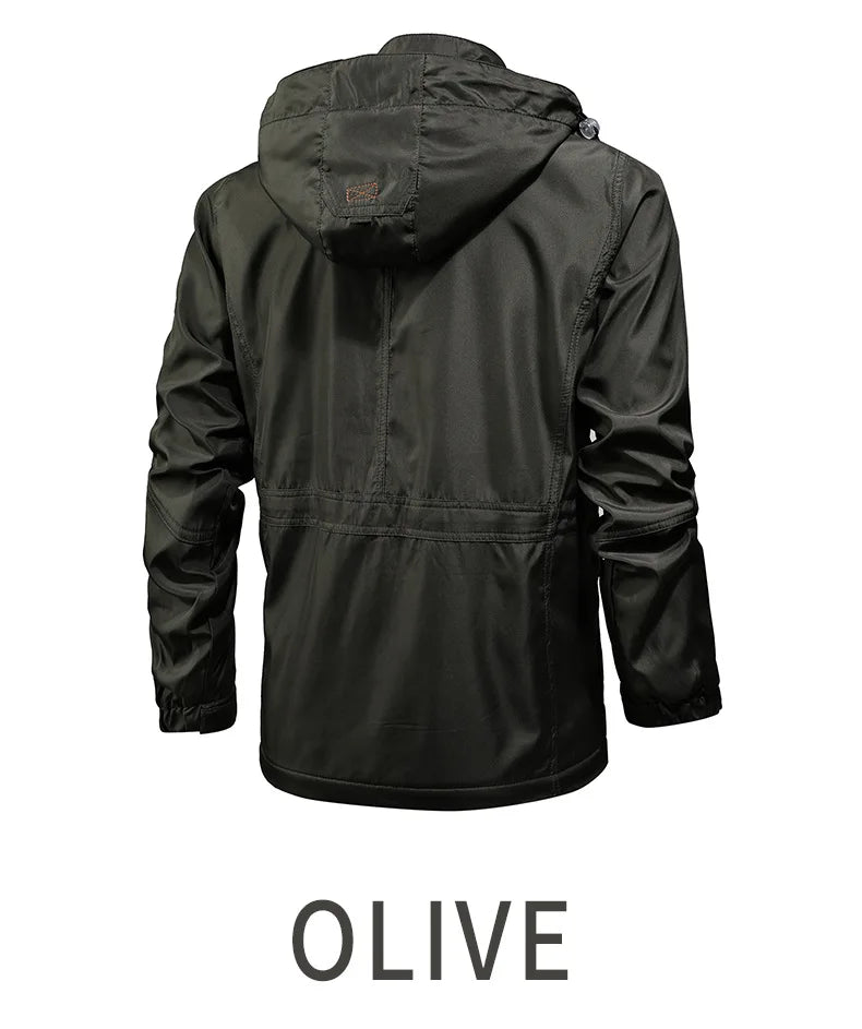 Olive green Cut resistant Jacket with a hood on a white background