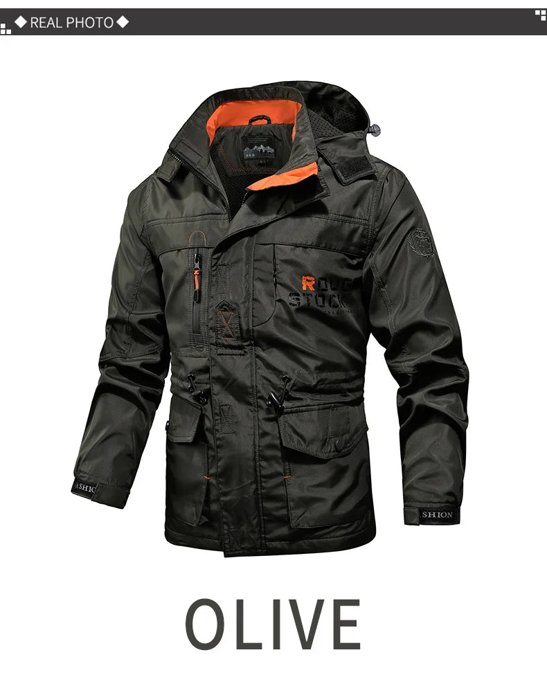 Olive green Cut resistant Jacket with orange interior on a white background