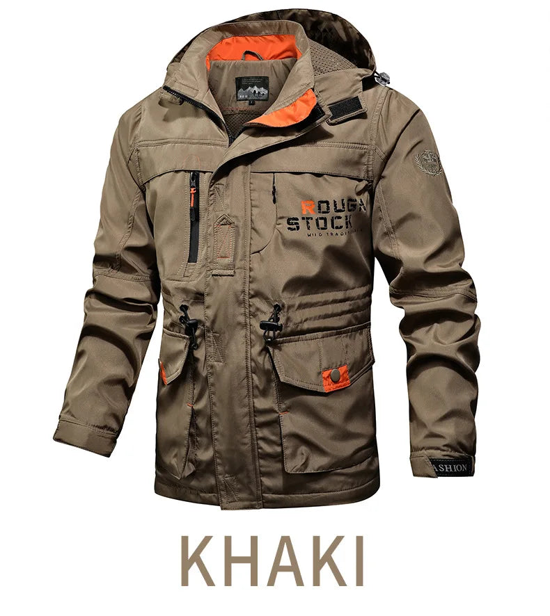 Khaki Cut resistant Jacket with orange interior on a white background