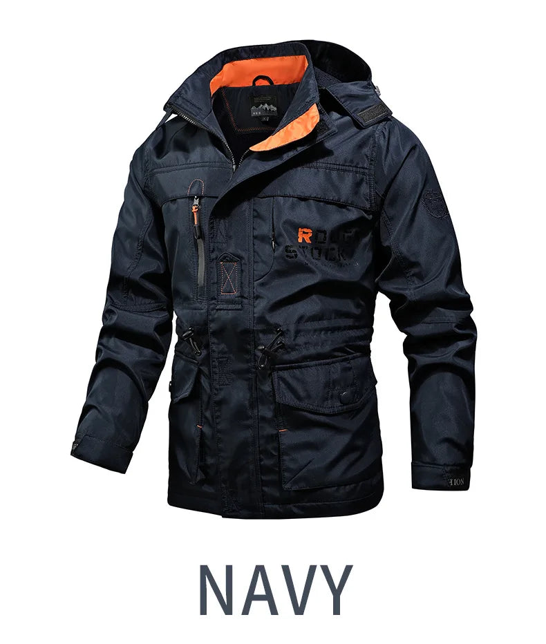 Navy Cut resistant Jacket with orange interior on a white background